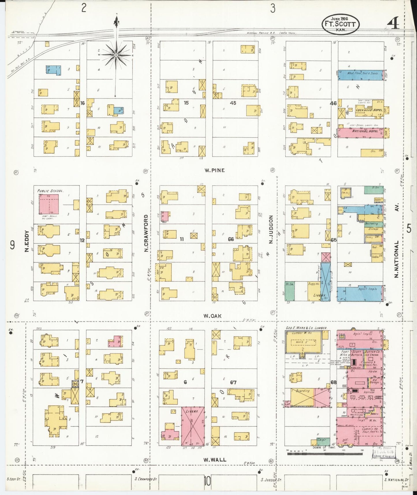 Sanborn Fire Insurance Map from Fort Scott, Bourbon County, Kansas (1906), Sheet #0004 - Historic Sanborn Fire Insurance Map Print, vintage old map wall art, antique decor, genealogy gift, Kansas Kansas map