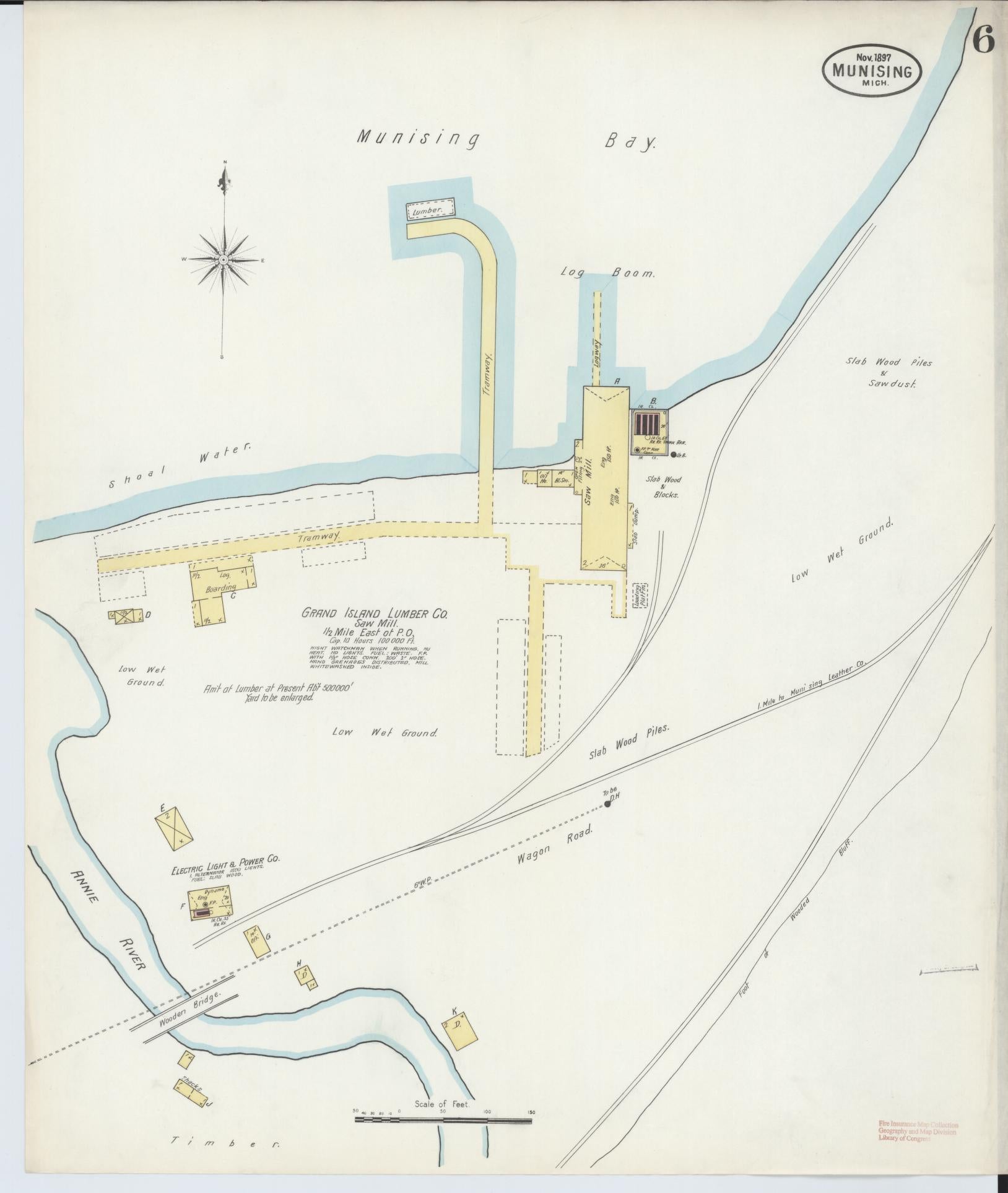 Sanborn Fire Insurance Map from Munising, Alger County, Michigan (1897), Sheet #0006 - Complete Map Set gallery image, historic Sanborn map, vintage wall art, Michigan Michigan