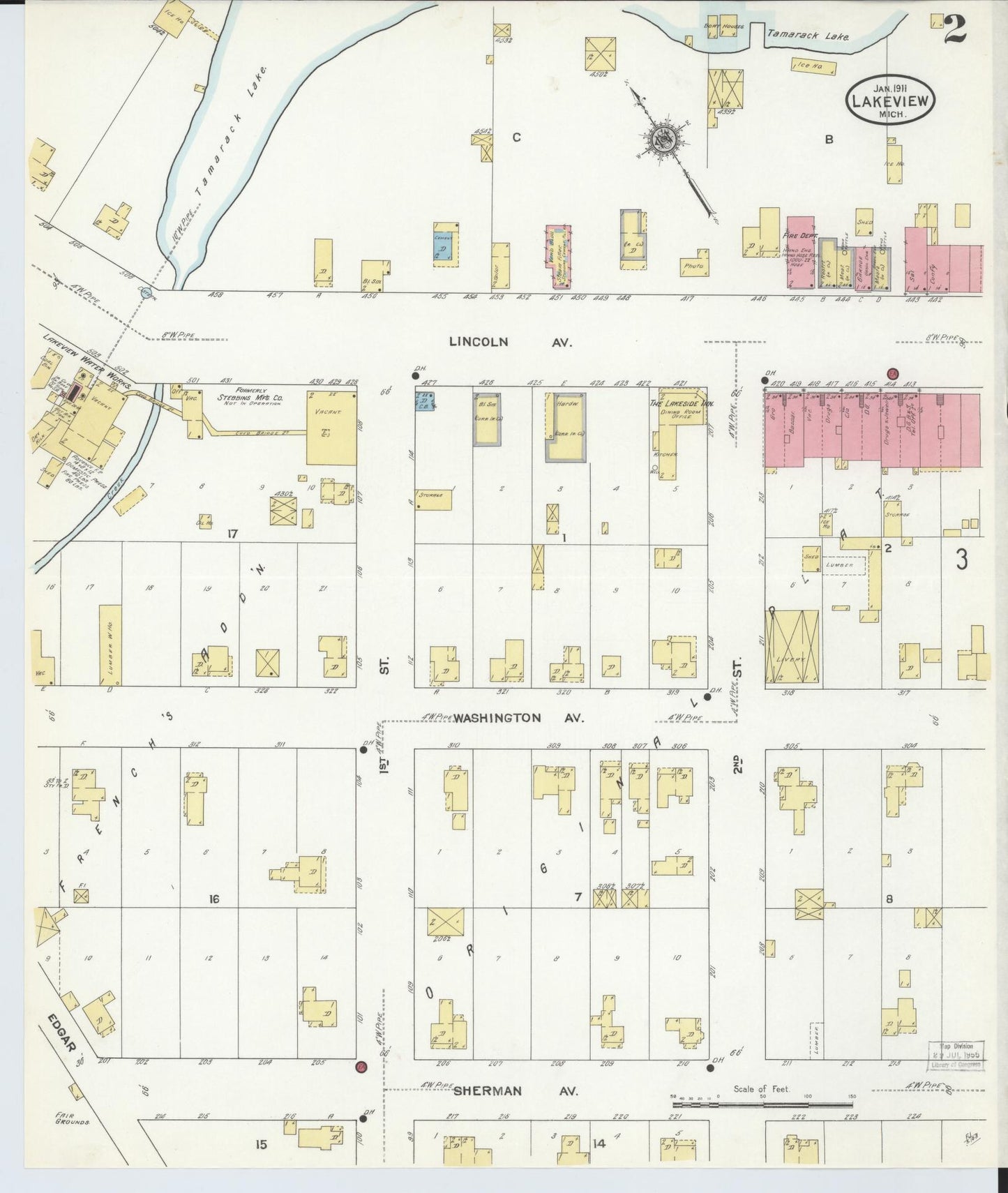 Sanborn Fire Insurance Map from Lakeview, Montcalm County, Michigan (1911), Sheet #0002 - Complete Map Set gallery image, historic Sanborn map, vintage wall art, Michigan Michigan