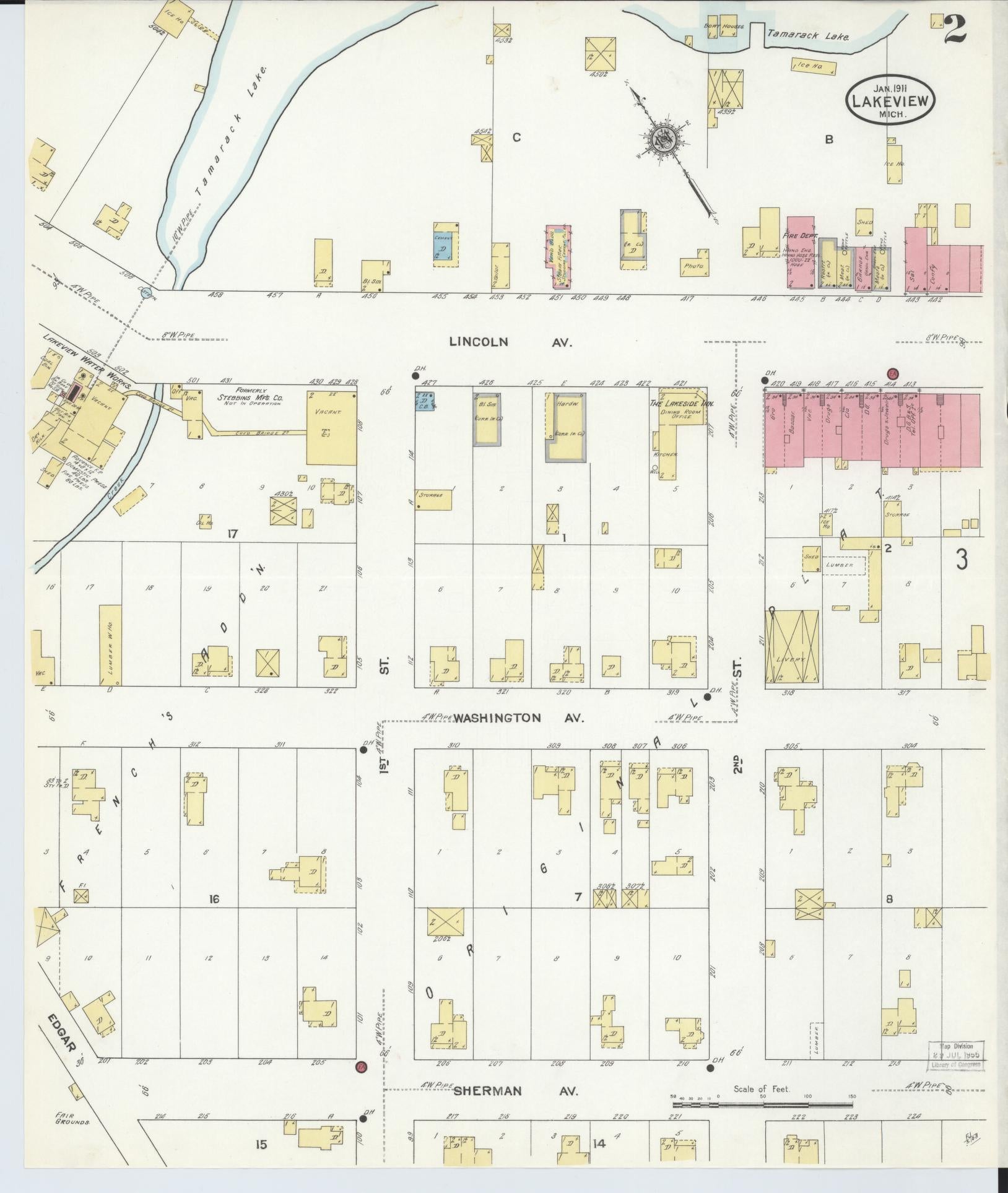 Sanborn Fire Insurance Map from Lakeview, Montcalm County, Michigan (1911), Sheet #0002 - Complete Map Set gallery image, historic Sanborn map, vintage wall art, Michigan Michigan