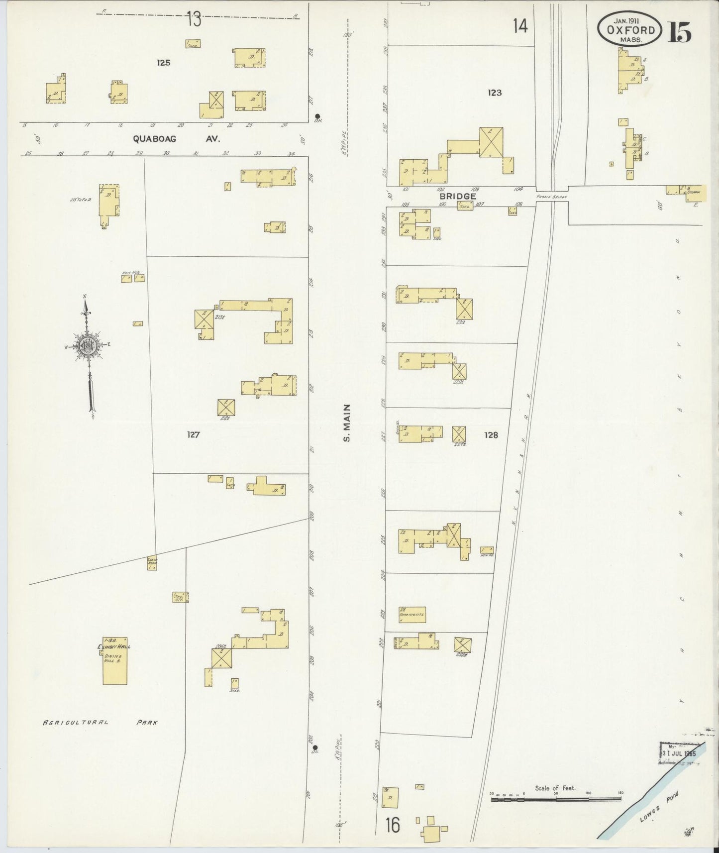 Sanborn Fire Insurance Map from Oxford, Worcester County, Massachusetts (1911), Sheet #0015 - Complete Map Set gallery image, historic Sanborn map, vintage wall art, Massachusetts Massachusetts
