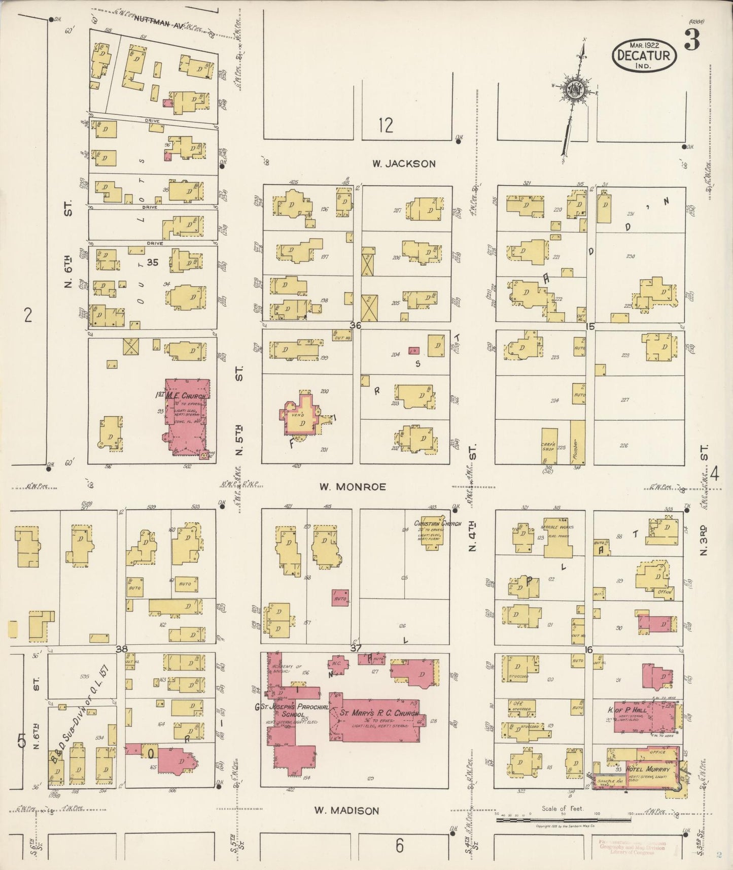 Sanborn Fire Insurance Map from Decatur, Adams County, Indiana (1922), Sheet #0003 - Complete Map Set gallery image, historic Sanborn map, vintage wall art, Indiana Indiana