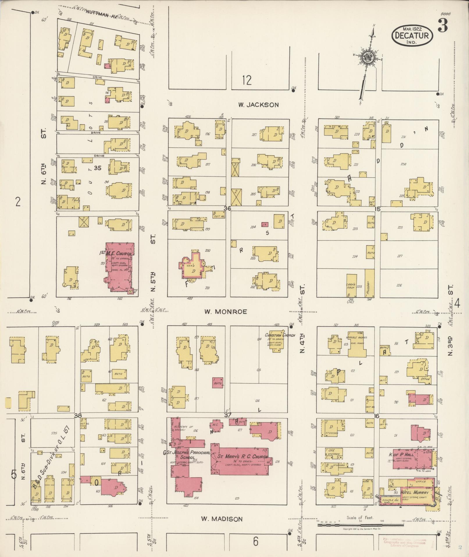 Sanborn Fire Insurance Map from Decatur, Adams County, Indiana (1922), Sheet #0003 - Complete Map Set gallery image, historic Sanborn map, vintage wall art, Indiana Indiana