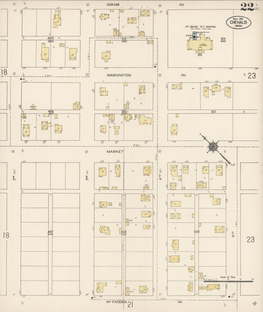 Sanborn Fire Insurance Map from Chehalis, Lewis County, Washington (1912), Sheet #0022 - Historic Sanborn Fire Insurance Map Print, vintage old map wall art, antique decor, genealogy gift, Washington Washington map