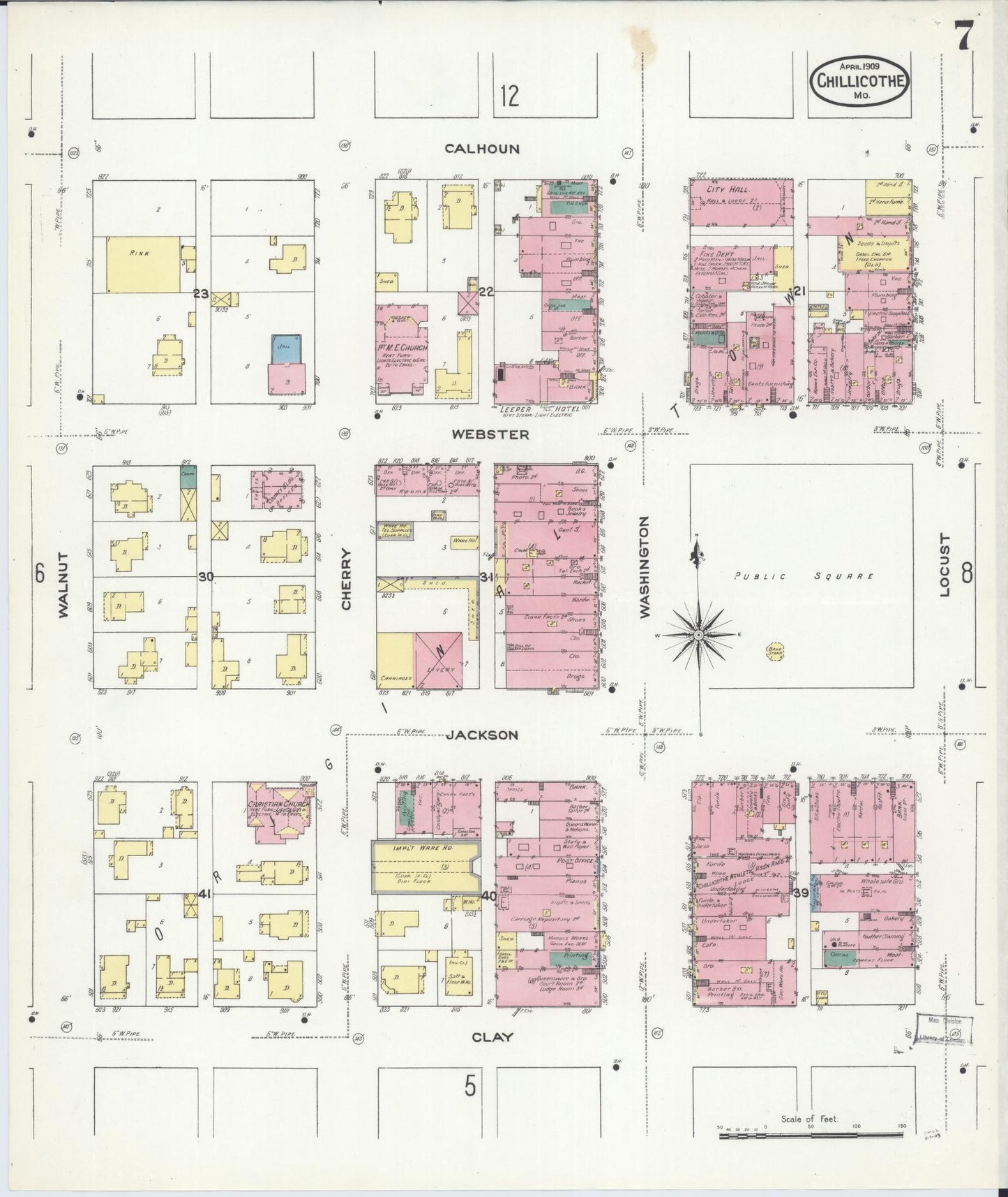 Sanborn Fire Insurance Map from Chillicothe, Livingston County, Missouri (1909), Sheet #0007 - Complete Map Set gallery image, historic Sanborn map, vintage wall art, Missouri Missouri