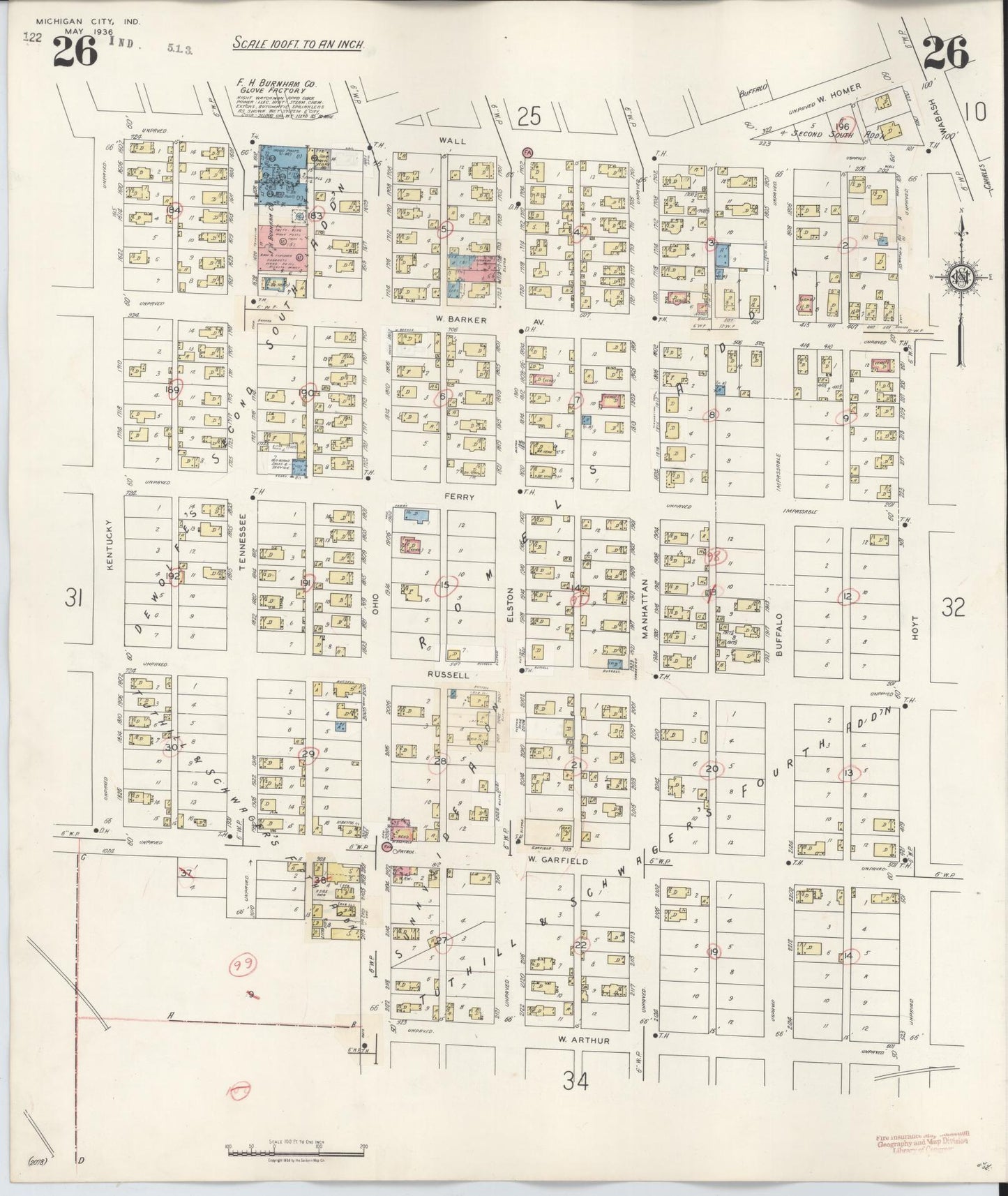 Sanborn Fire Insurance Map from Michigan City, La Porte County, Indiana (1948), Sheet #0026 - Historic Sanborn Fire Insurance Map Print, vintage old map wall art, antique decor, genealogy gift, Michigan Michigan map