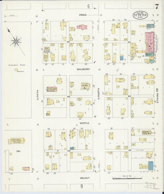 Sanborn Fire Insurance Map from Saint Peter, Nicollet County, Minnesota (1908), Sheet #0007 - Historic Sanborn Fire Insurance Map Print, vintage old map wall art, antique decor, genealogy gift, Minnesota Minnesota map