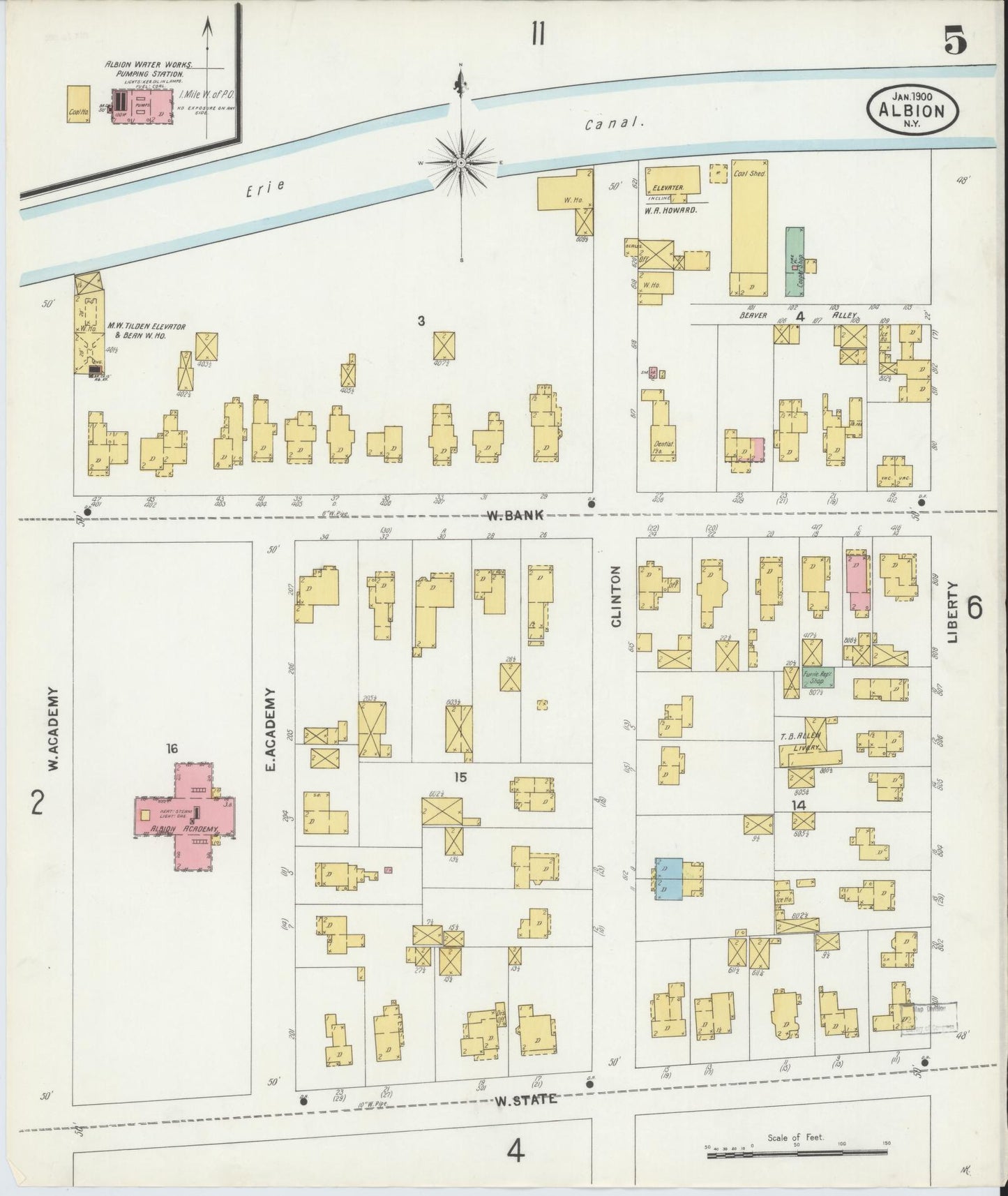 Sanborn Fire Insurance Map from Albion, Orleans County, New York (1900), Sheet #0005 - Complete Map Set gallery image, historic Sanborn map, vintage wall art, New York New York