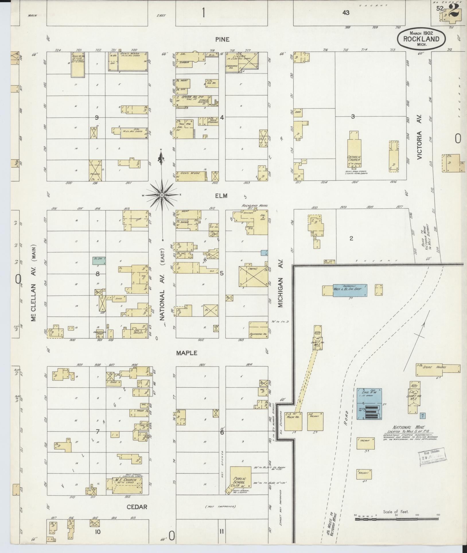 Sanborn Fire Insurance Map from Rockland, Ontonagon County, Michigan (1902), Sheet #0002 - Complete Map Set gallery image, historic Sanborn map, vintage wall art, Michigan Michigan