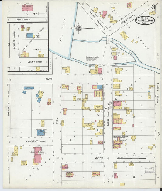 Sanborn Fire Insurance Map from Campbellsport, Fond du Lac County, Wisconsin (1919), Sheet #0003 - Historic Sanborn Fire Insurance Map Print, vintage old map wall art, antique decor, genealogy gift, Wisconsin Wisconsin map