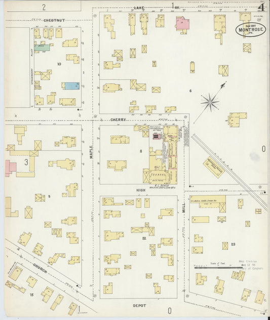 Sanborn Fire Insurance Map from Montrose, Susquehanna County, Pennsylvania (1897), Sheet #0004 - Historic Sanborn Fire Insurance Map Print, vintage old map wall art, antique decor, genealogy gift, Pennsylvania Pennsylvania map