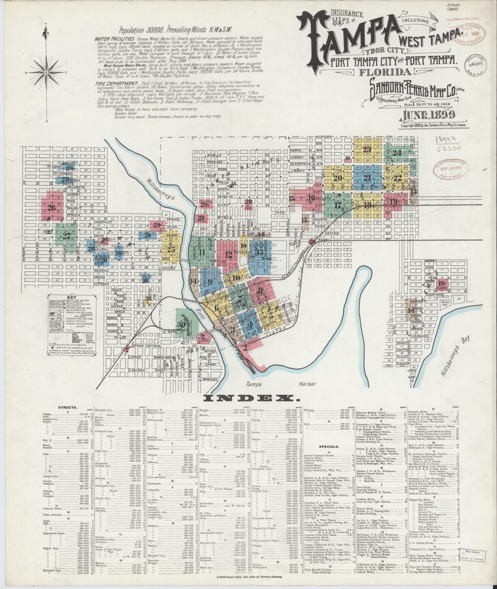 Sanborn Fire Insurance Map from Tampa, Hillsborough County, Florida (1899), Sheet #0001 - Complete Map Set gallery image, historic Sanborn map, vintage wall art, Florida Florida