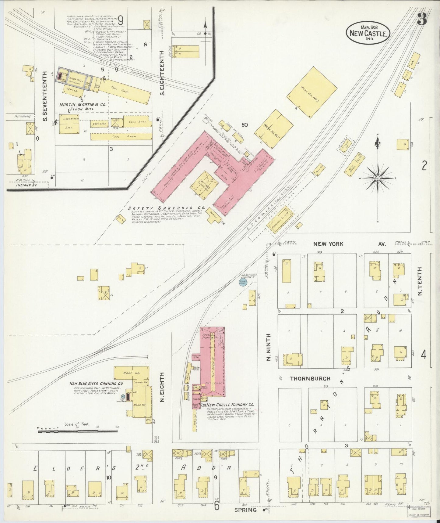 Sanborn Fire Insurance Map from New Castle, Henry County, Indiana (1908), Sheet #0003 - Historic Sanborn Fire Insurance Map Print, vintage old map wall art, antique decor, genealogy gift, Indiana Indiana map