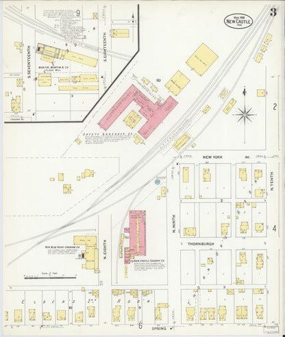 Sanborn Fire Insurance Map from New Castle, Henry County, Indiana (1908), Sheet #0003 - Historic Sanborn Fire Insurance Map Print, vintage old map wall art, antique decor, genealogy gift, Indiana Indiana map