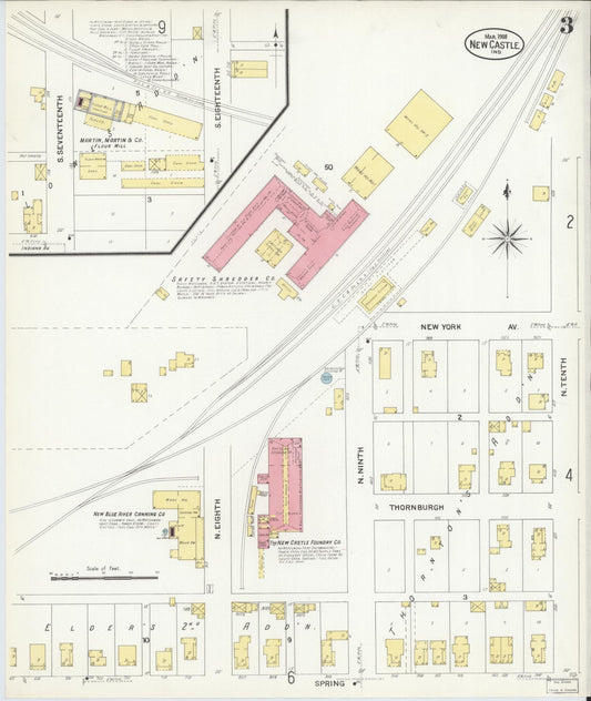 Sanborn Fire Insurance Map from New Castle, Henry County, Indiana (1908), Sheet #0003 - Historic Sanborn Fire Insurance Map Print, vintage old map wall art, antique decor, genealogy gift, Indiana Indiana map
