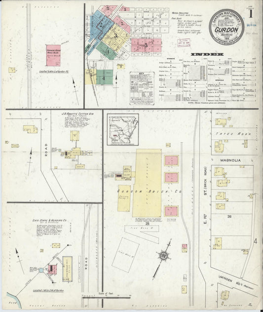 Sanborn Fire Insurance Map from Gurdon, Clark County, Arkansas (1914), Sheet #0001 - Historic Sanborn Fire Insurance Map Print, vintage old map wall art, antique decor, genealogy gift, Arkansas Arkansas map