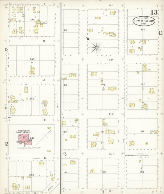 Sanborn Fire Insurance Map from New Whatcom, Whatcom County, Washington (1897), Sheet #0013 - Historic Sanborn Fire Insurance Map Print, vintage old map wall art, antique decor, genealogy gift, Washington Washington map