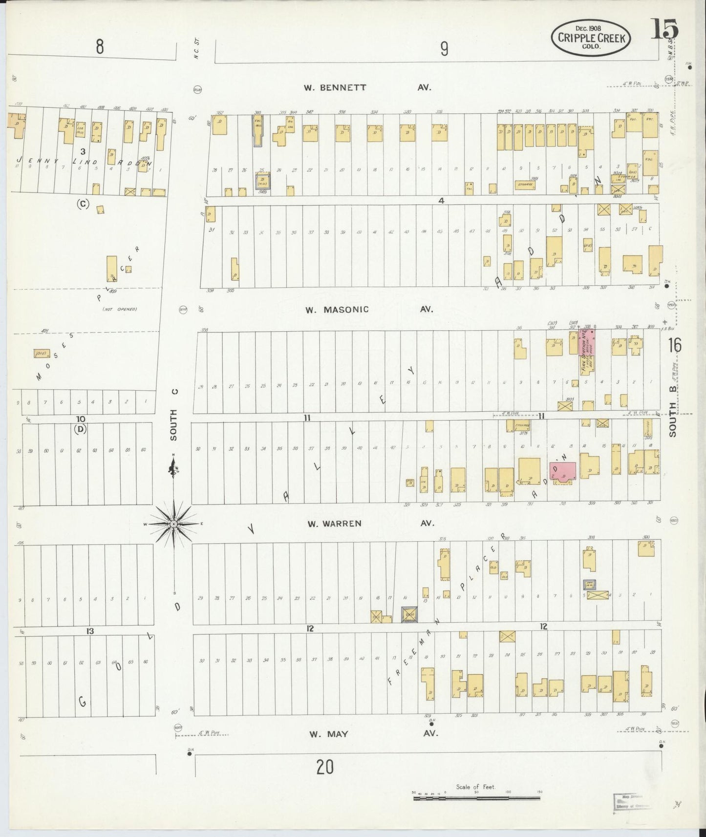 Sanborn Fire Insurance Map from Cripple Creek, Teller County, Colorado (1908), Sheet #0015 - Complete Map Set gallery image, historic Sanborn map, vintage wall art, Colorado Colorado