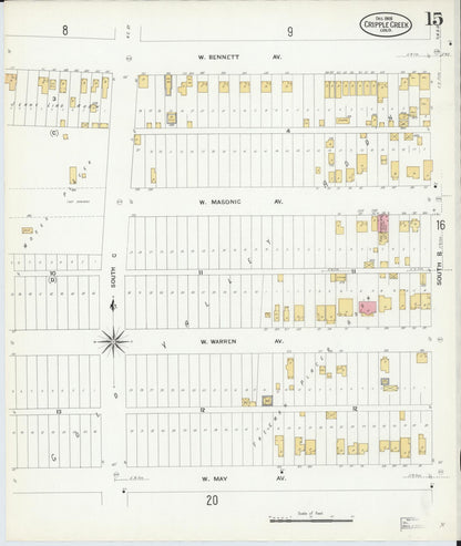 Sanborn Fire Insurance Map from Cripple Creek, Teller County, Colorado (1908), Sheet #0015 - Complete Map Set gallery image, historic Sanborn map, vintage wall art, Colorado Colorado