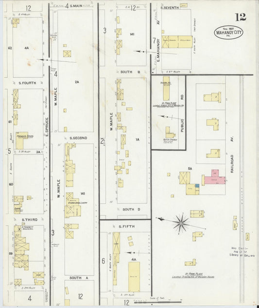Sanborn Fire Insurance Map from Mahanoy City, Schuylkill County, Pennsylvania (1907), Sheet #0012 - Historic Sanborn Fire Insurance Map Print, vintage old map wall art, antique decor, genealogy gift, Pennsylvania Pennsylvania map