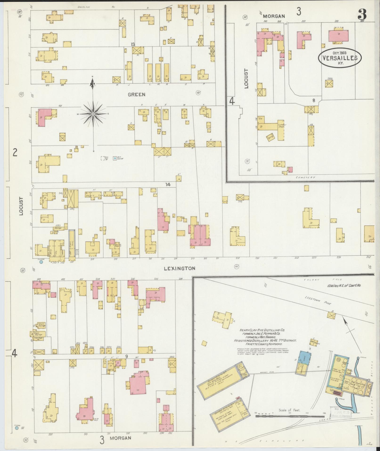 Sanborn Fire Insurance Map from Versailles, Woodford County, Kentucky (1903), Sheet #0003 - Historic Sanborn Fire Insurance Map Print, vintage old map wall art, antique decor, genealogy gift, Kentucky Kentucky map