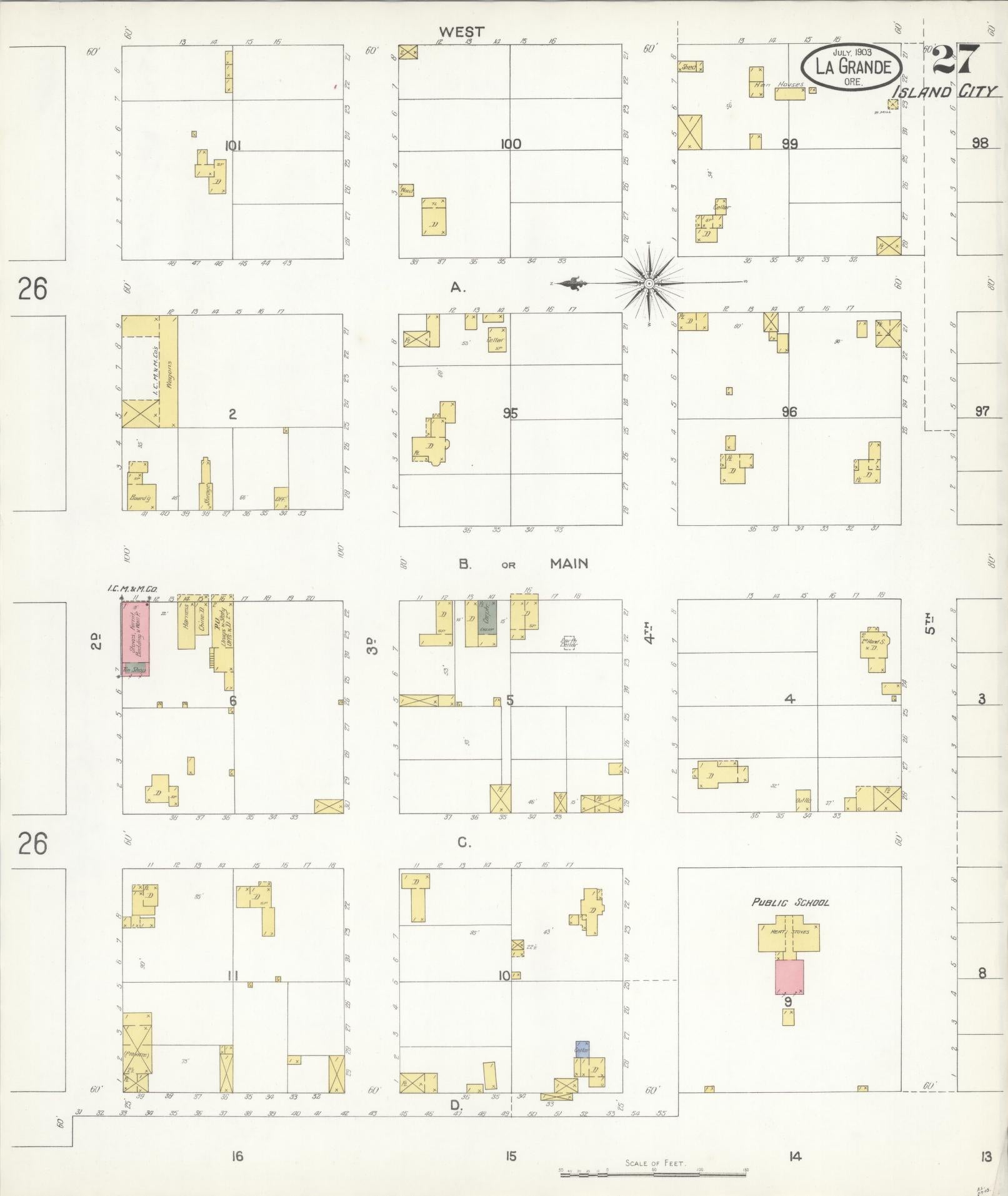 Sanborn Fire Insurance Map from La Grande, Union County, Oregon (1903), Sheet #0027 - Historic Sanborn Fire Insurance Map Print, vintage old map wall art, antique decor, genealogy gift, Oregon Oregon map