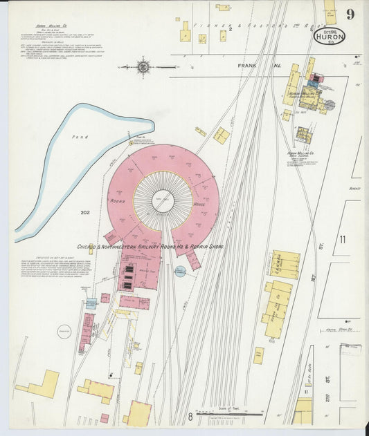 Sanborn Fire Insurance Map from Huron, Beadle County, South Dakota (1916), Sheet #0009 - Historic Sanborn Fire Insurance Map Print, vintage old map wall art, antique decor, genealogy gift, South Dakota South Dakota map