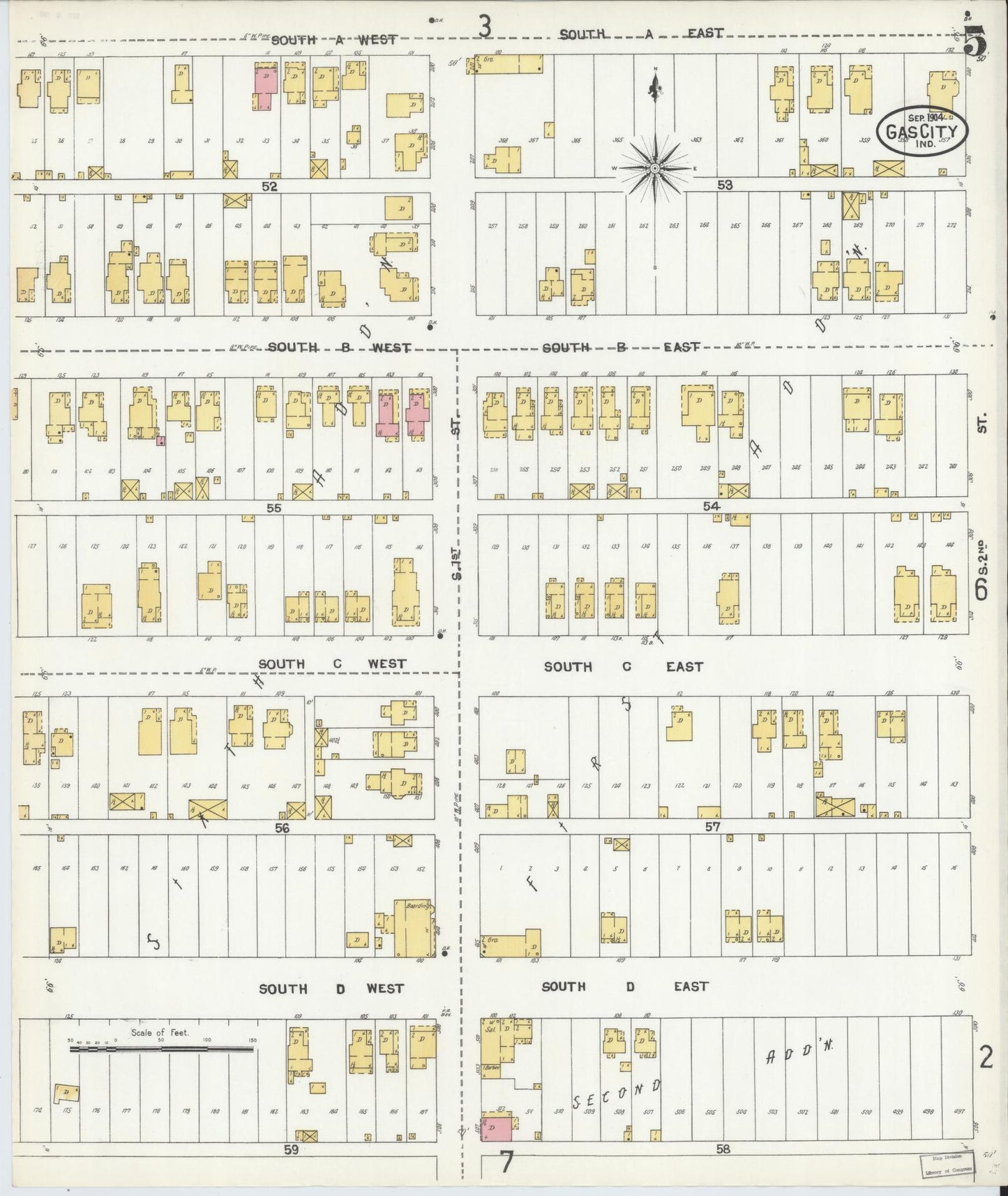Sanborn Fire Insurance Map from Gas City, Grant County, Indiana (1904), Sheet #0005 - Complete Map Set gallery image, historic Sanborn map, vintage wall art, Indiana Indiana