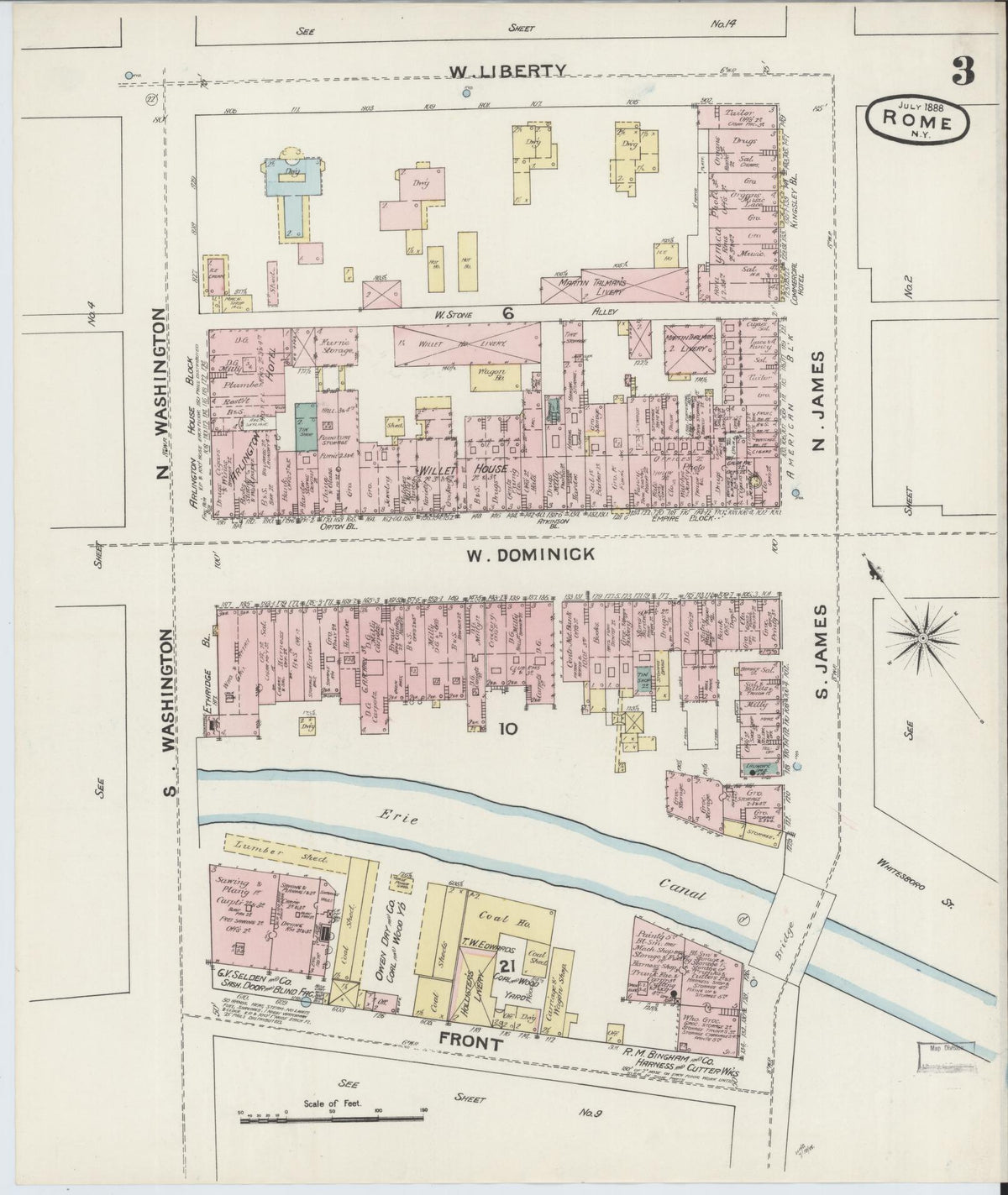 Sanborn Fire Insurance Map from Rome, Oneida County, New York (1888), Sheet #0003 - Historic Sanborn Fire Insurance Map Print, vintage old map wall art, antique decor, genealogy gift, New York New York map