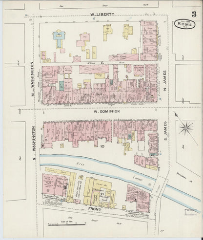 Sanborn Fire Insurance Map from Rome, Oneida County, New York (1888), Sheet #0003 - Historic Sanborn Fire Insurance Map Print, vintage old map wall art, antique decor, genealogy gift, New York New York map