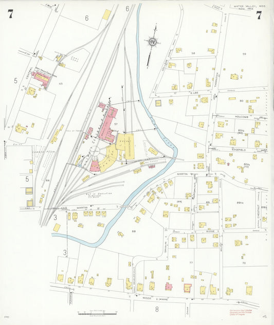 Sanborn Fire Insurance Map from Water Valley, Yalobusha County, Mississippi (1932), Sheet #0007 - Historic Sanborn Fire Insurance Map Print, vintage old map wall art, antique decor, genealogy gift, Mississippi Mississippi map