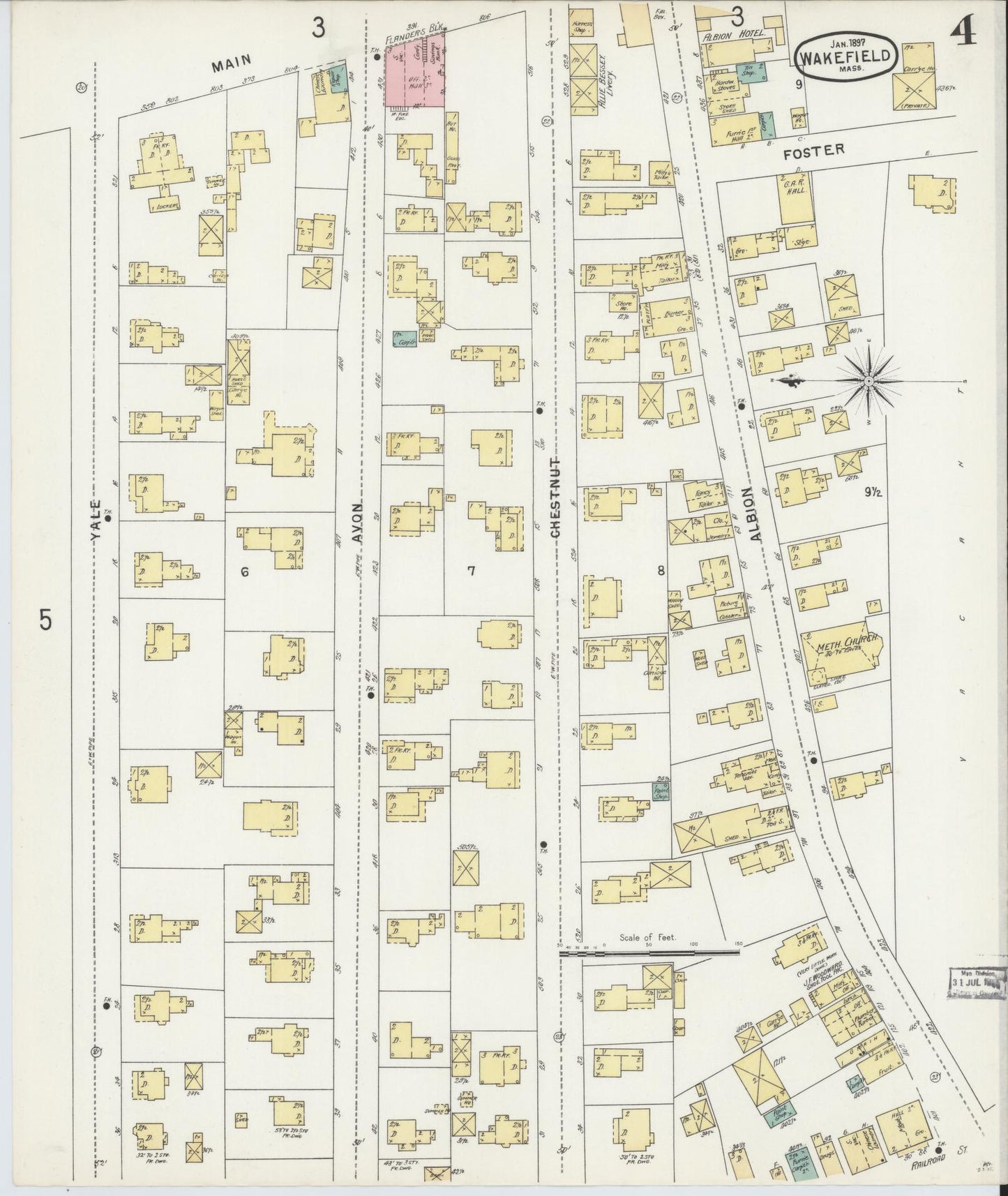 Sanborn Fire Insurance Map from Wakefield, Middlesex County, Massachusetts (1897), Sheet #0004 - Complete Map Set gallery image, historic Sanborn map, vintage wall art, Massachusetts Massachusetts