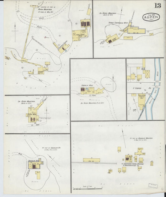 Sanborn Fire Insurance Map from Aspen, Pitkin County, Colorado (1893), Sheet #0013 - Historic Sanborn Fire Insurance Map Print, vintage old map wall art, antique decor, genealogy gift, Colorado Colorado map