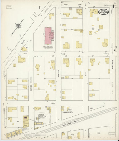 Sanborn Fire Insurance Map from Milton, Santa Rosa County, Florida (1917), Sheet #0004 - Complete Map Set gallery image, historic Sanborn map, vintage wall art, Florida Florida
