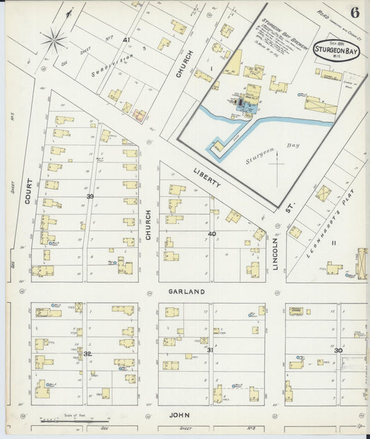 Sanborn Fire Insurance Map from Sturgeon Bay, Door County, Wisconsin (1891), Sheet #0006 - Historic Sanborn Fire Insurance Map Print, vintage old map wall art, antique decor, genealogy gift, Wisconsin Wisconsin map