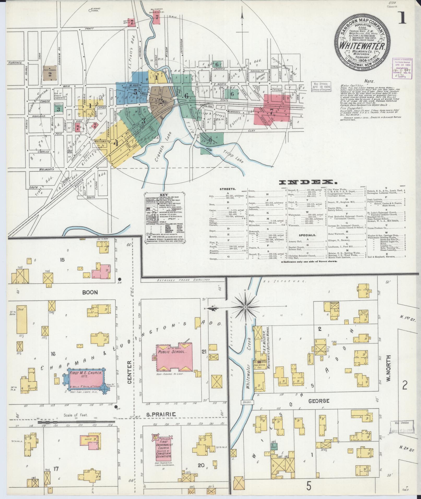 Sanborn Fire Insurance Map from Whitewater, Walworth County, Wisconsin (1904), Sheet #0001 - Complete Map Set gallery image, historic Sanborn map, vintage wall art, Wisconsin Wisconsin