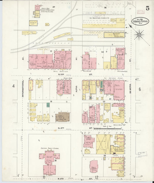 Sanborn Fire Insurance Map from Grand Forks, Grand Forks County, North Dakota (1906), Sheet #0005 - Historic Sanborn Fire Insurance Map Print, vintage old map wall art, antique decor, genealogy gift, North Dakota North Dakota map