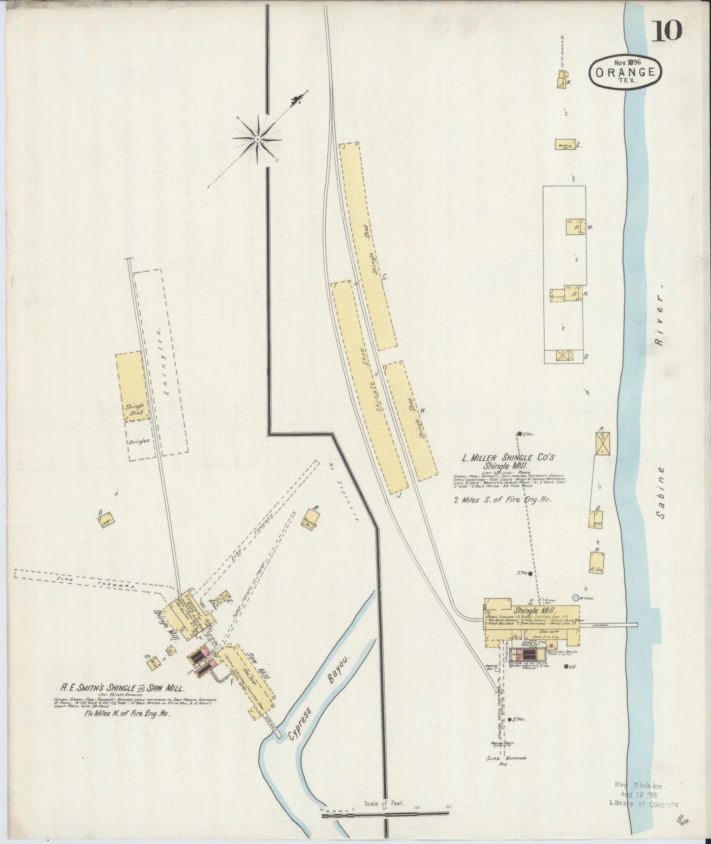 Sanborn Fire Insurance Map from Orange, Orange County, Texas (1896), Sheet #0010 - Complete Map Set gallery image, historic Sanborn map, vintage wall art, Texas Texas
