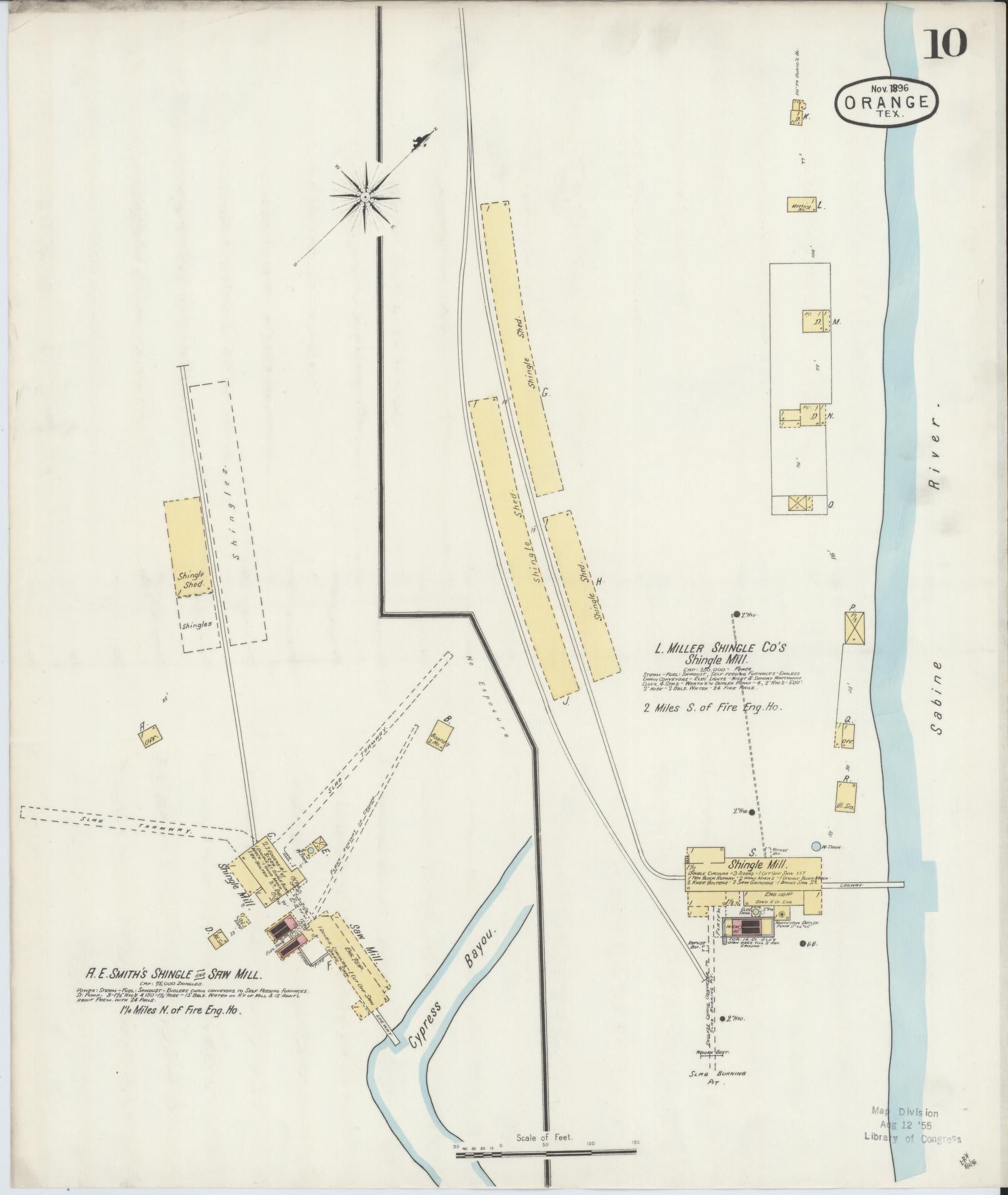 Sanborn Fire Insurance Map from Orange, Orange County, Texas (1896), Sheet #0010 - Complete Map Set gallery image, historic Sanborn map, vintage wall art, Texas Texas
