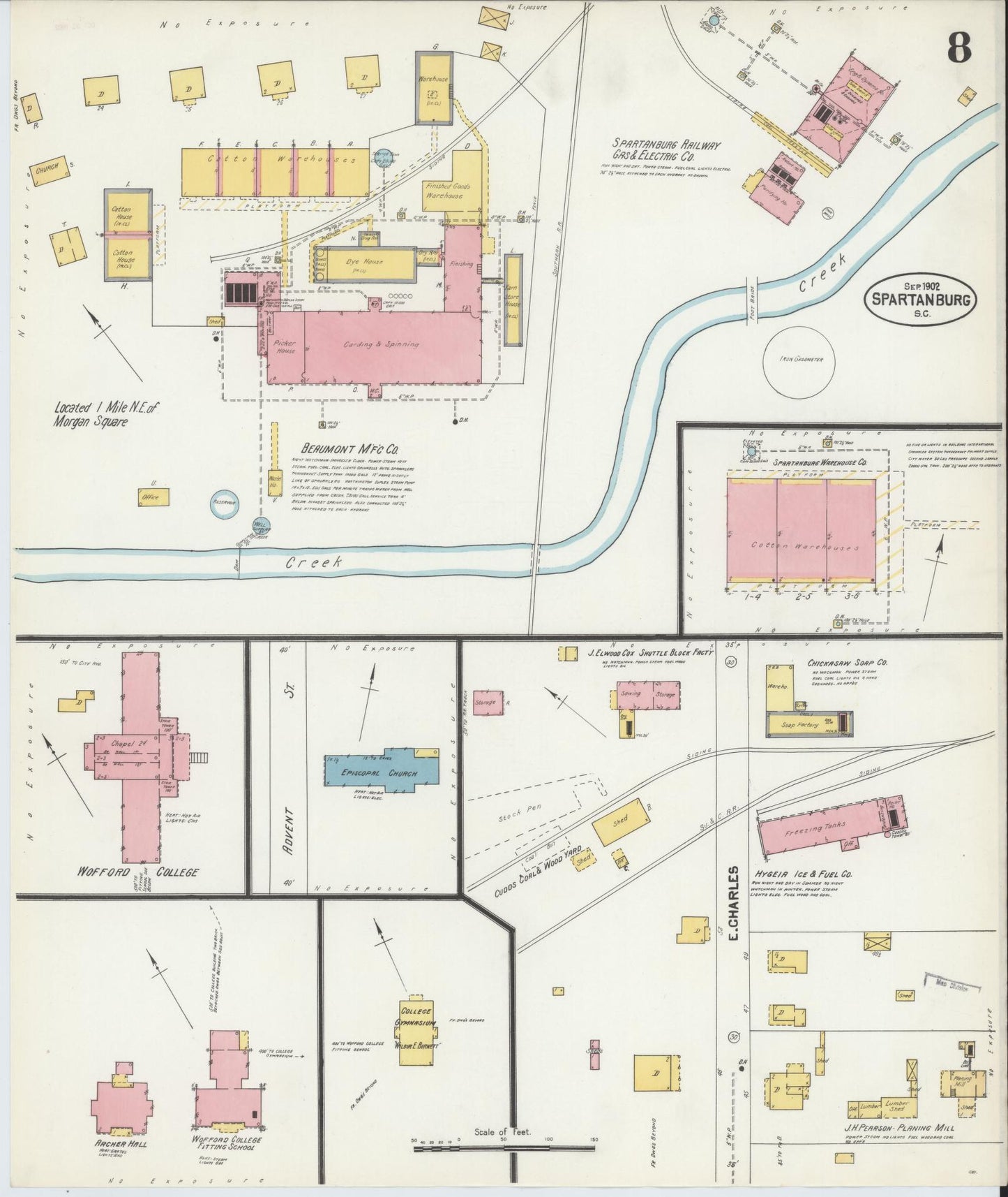 Sanborn Fire Insurance Map from Spartanburg, Spartanburg County, South Carolina (1902), Sheet #0008 - Historic Sanborn Fire Insurance Map Print, vintage old map wall art, antique decor, genealogy gift, South Carolina South Carolina map