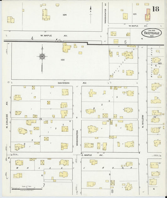 Sanborn Fire Insurance Map from Fayetteville, Washington County, Arkansas (1919), Sheet #0018 - Historic Sanborn Fire Insurance Map Print, vintage old map wall art, antique decor, genealogy gift, Arkansas Arkansas map