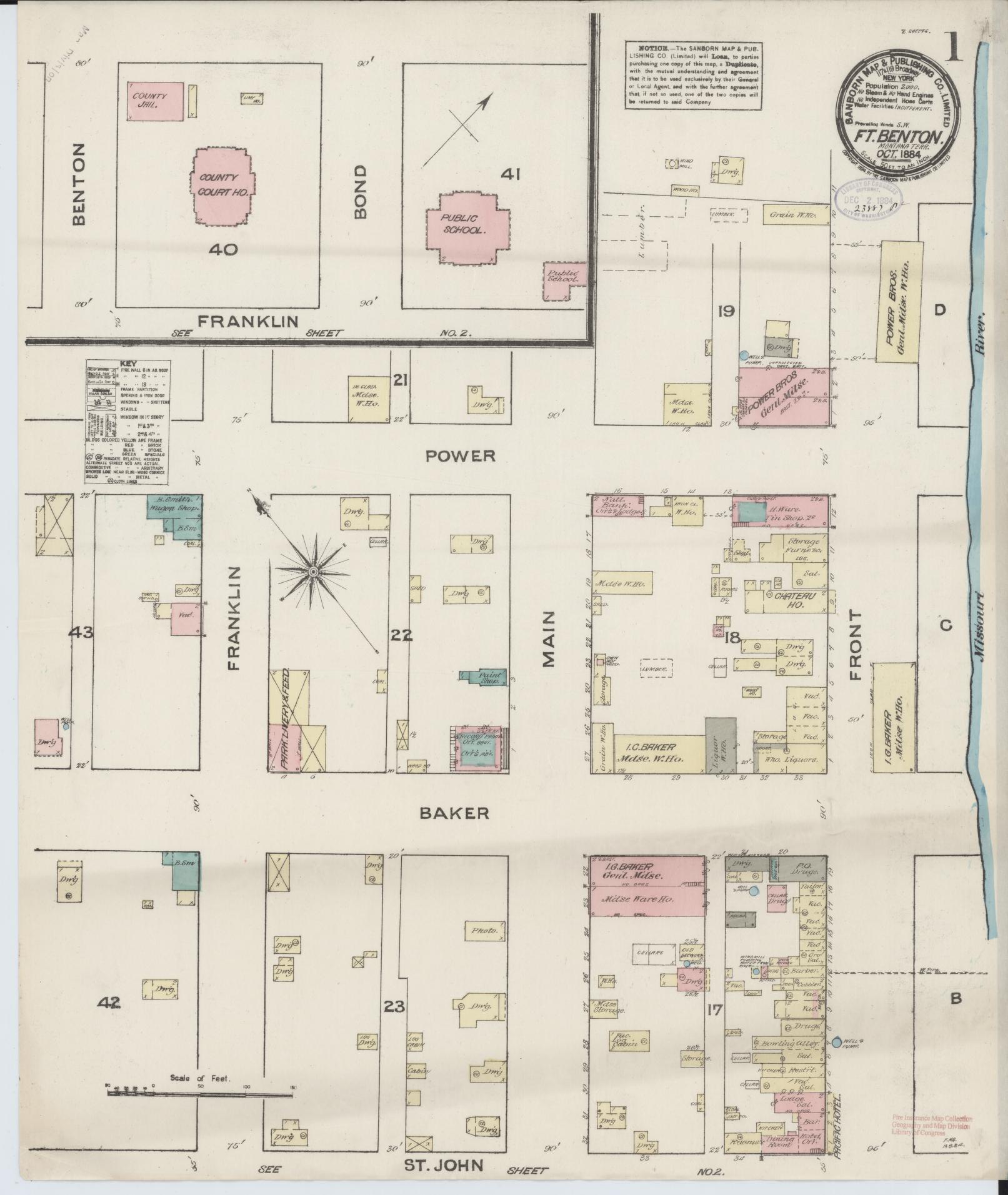 Sanborn Fire Insurance Map from Fort Benton, Chouteau County, Montana (1884), Sheet #0001 - Historic Sanborn Fire Insurance Map Print, vintage old map wall art, antique decor, genealogy gift, Montana Montana map