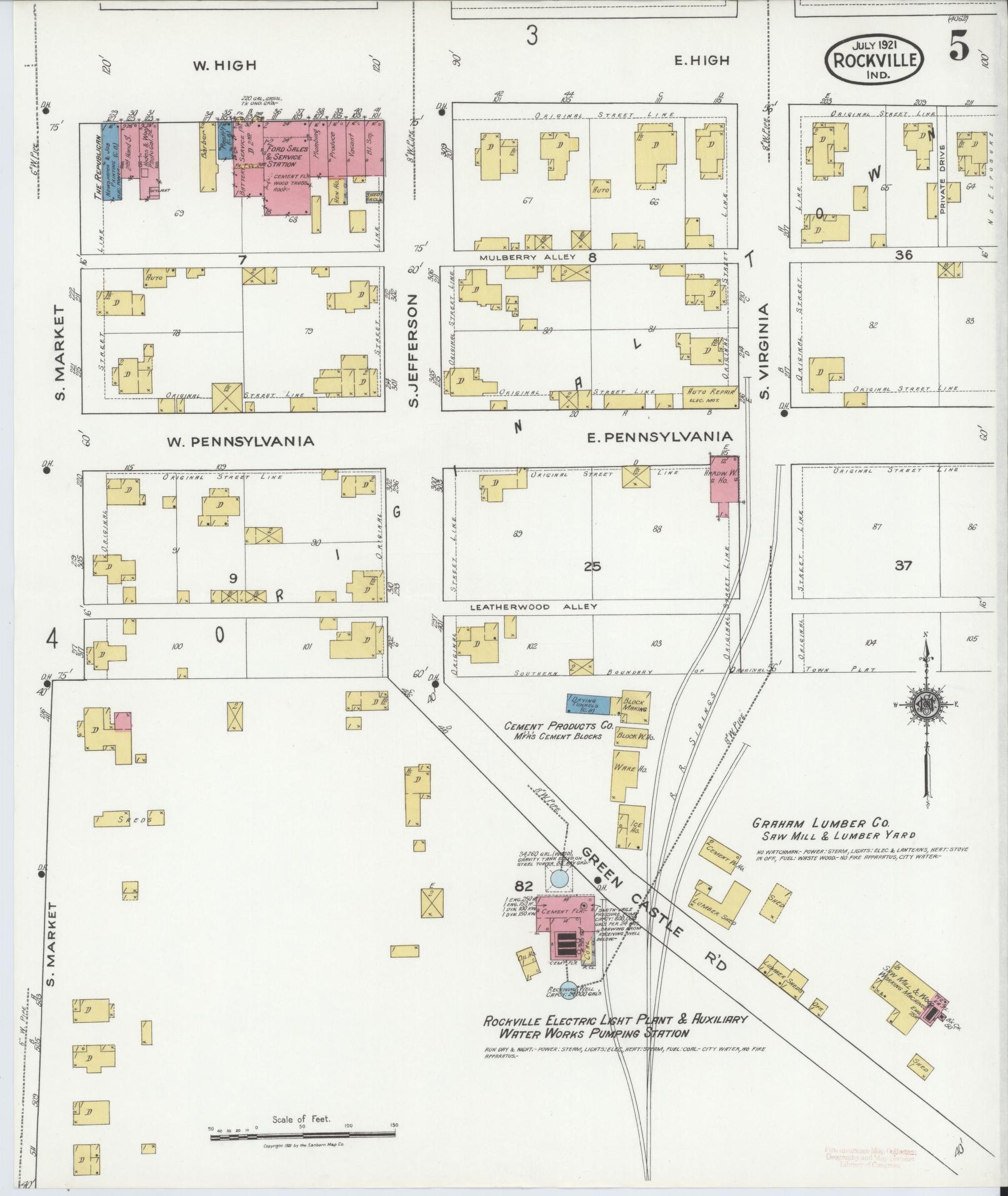 Sanborn Fire Insurance Map from Rockville, Parke County, Indiana (1921), Sheet #0005 - Complete Map Set gallery image, historic Sanborn map, vintage wall art, Indiana Indiana