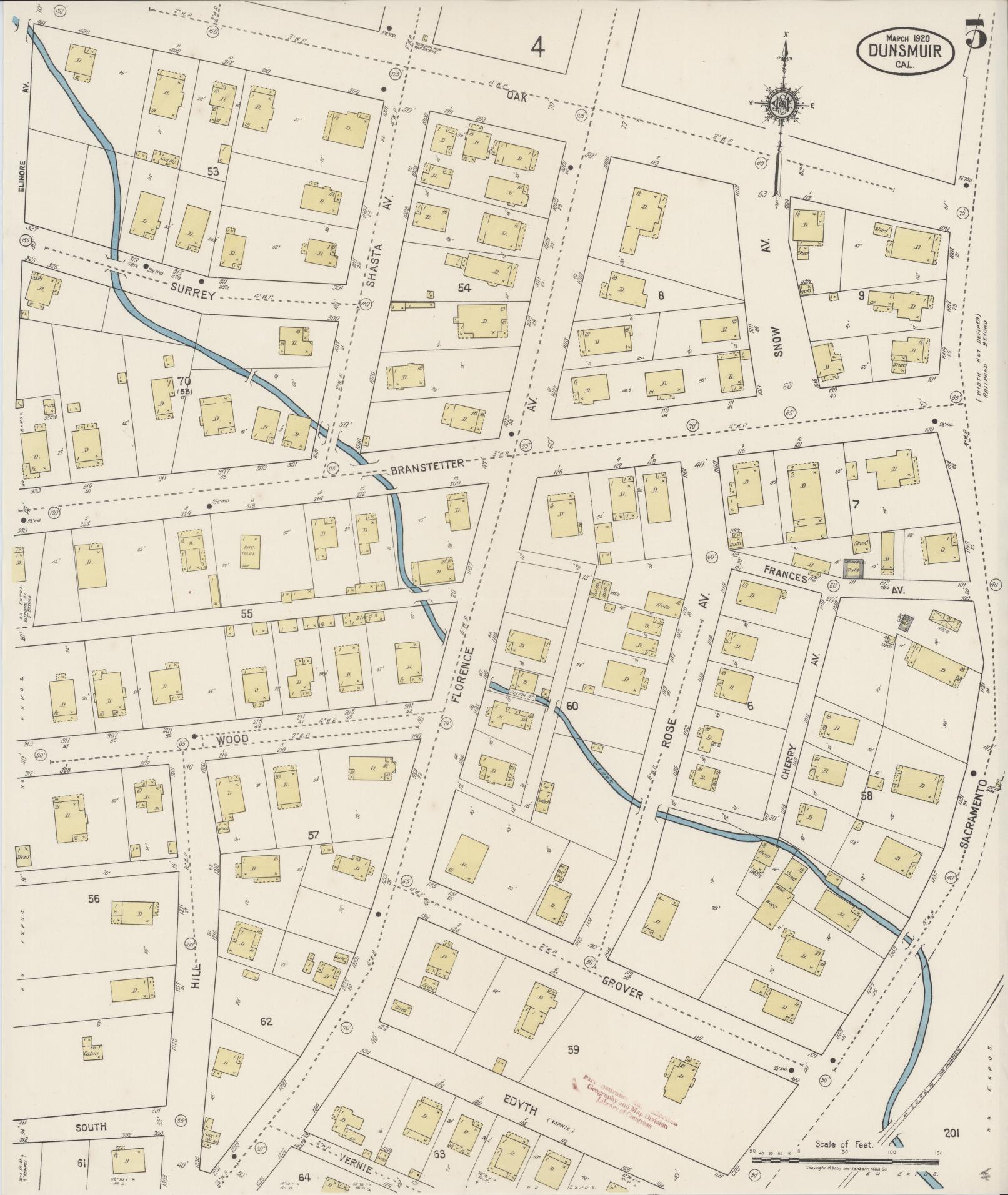 Sanborn Fire Insurance Map from Dunsmuir, Siskiyou County, California (1920), Sheet #0005 - Complete Map Set gallery image, historic Sanborn map, vintage wall art, California California