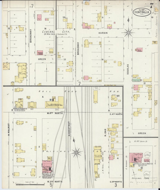 Sanborn Fire Insurance Map from Centralia, Marion, Clinton, Jefferson, and Washington Counties, Illinois (1897), Sheet #0007 - Historic Sanborn Fire Insurance Map Print, vintage old map wall art, antique decor, genealogy gift, Illinois Illinois map