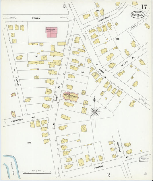 Sanborn Fire Insurance Map from Hornell, Steuben County, New York (1909), Sheet #0017 - Historic Sanborn Fire Insurance Map Print, vintage old map wall art, antique decor, genealogy gift, New York New York map