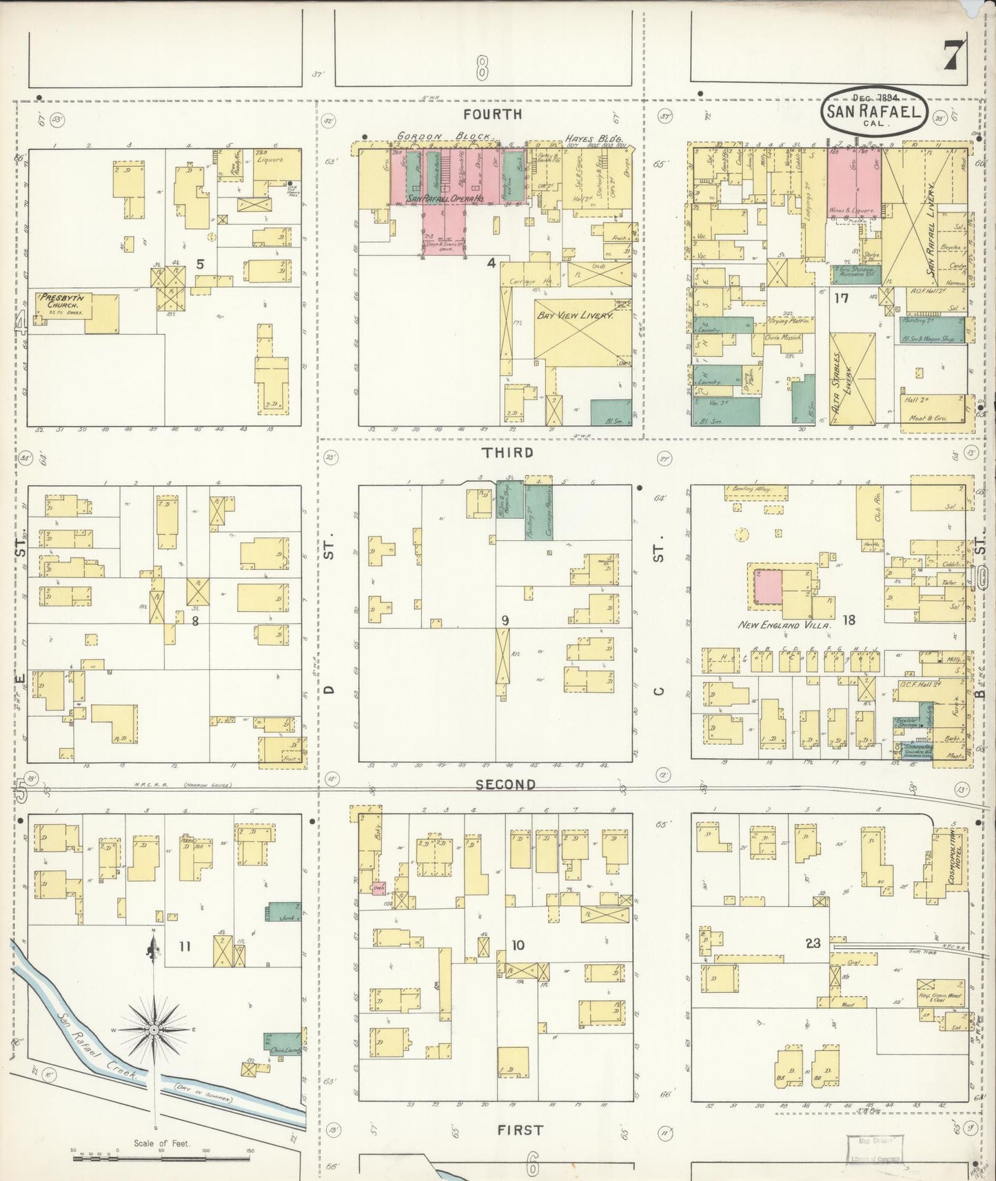 Sanborn Fire Insurance Map from San Rafael, Marin County, California (1894), Sheet #0007 - Complete Map Set gallery image, historic Sanborn map, vintage wall art, California California