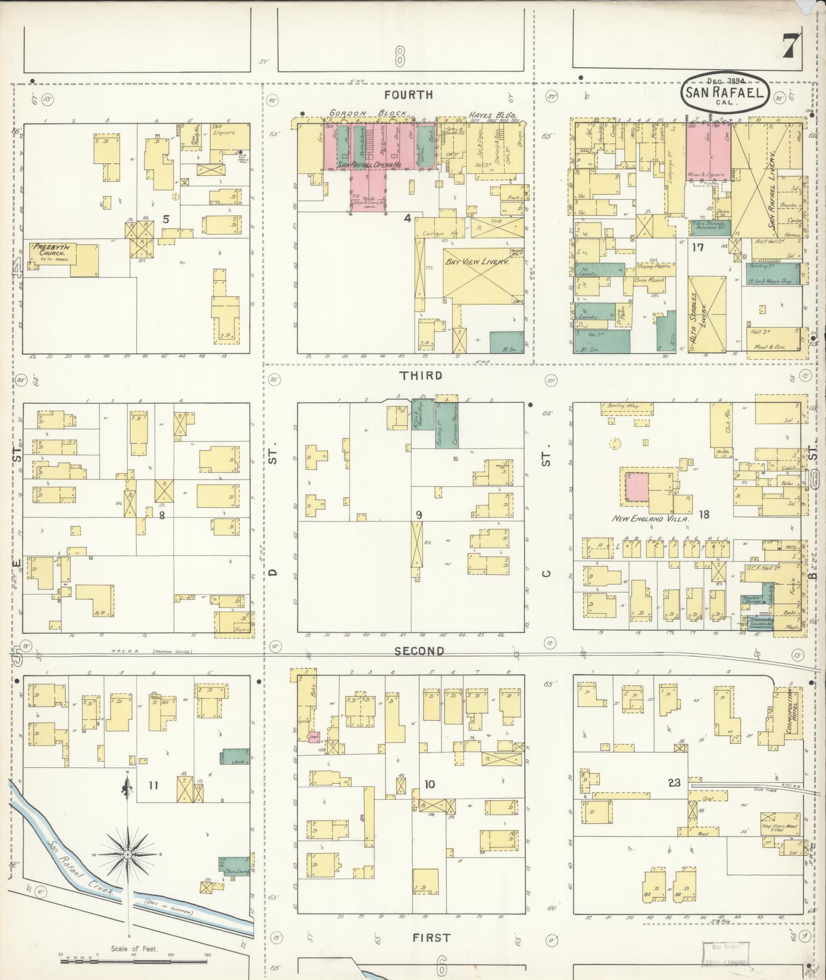Sanborn Fire Insurance Map from San Rafael, Marin County, California (1894), Sheet #0007 - Complete Map Set gallery image, historic Sanborn map, vintage wall art, California California