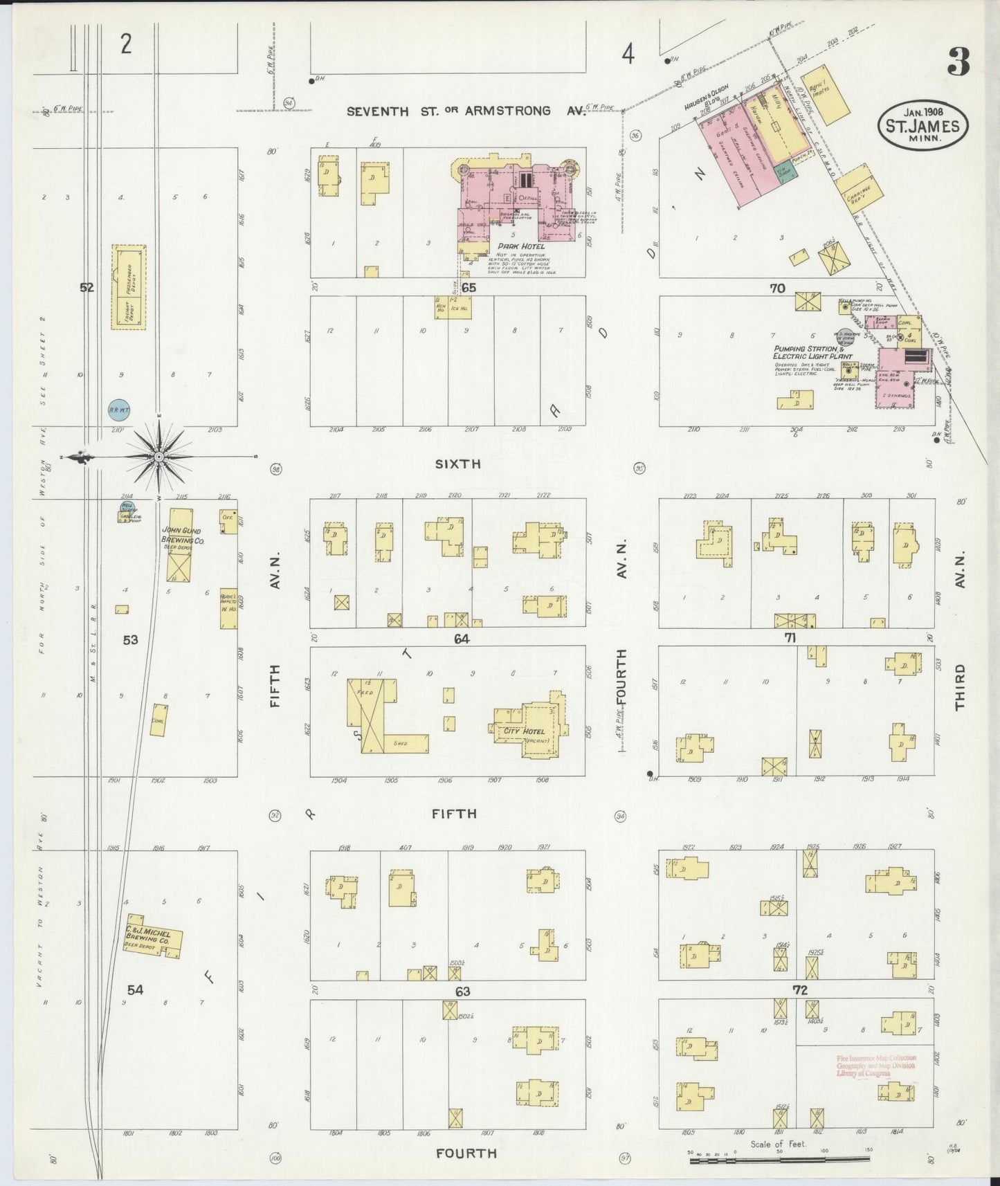 Sanborn Fire Insurance Map from Saint James, Watonwan County, Minnesota (1908), Sheet #0003 - Complete Map Set gallery image, historic Sanborn map, vintage wall art, Minnesota Minnesota
