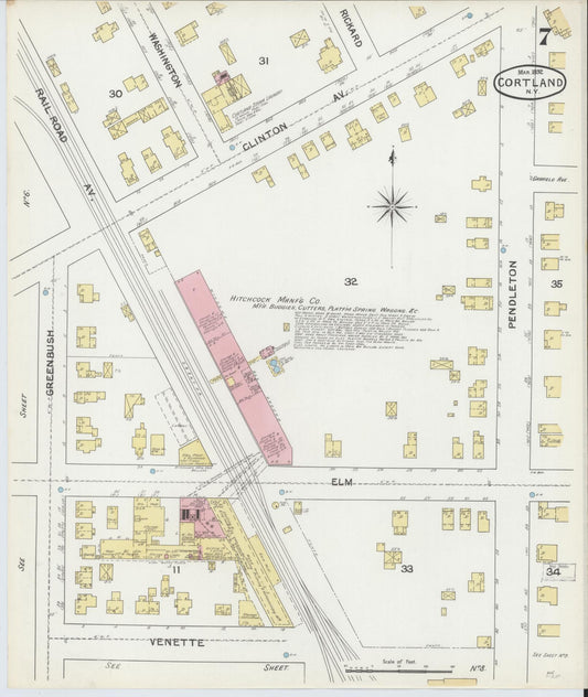 Sanborn Fire Insurance Map from Cortland, Cortland County, New York (1892), Sheet #0007 - Historic Sanborn Fire Insurance Map Print, vintage old map wall art, antique decor, genealogy gift, New York New York map